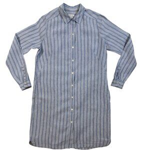 J. Jill Linen Coastal S Preppy Blue & White Striped Button-Front Shirt Dress